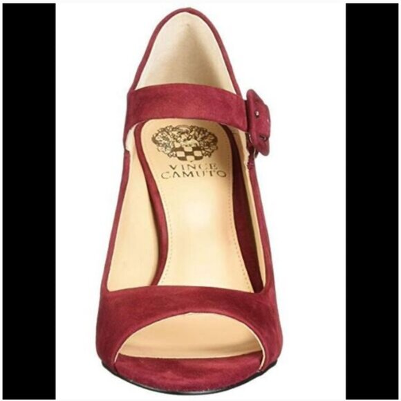 Vince Camuto SZ 10 Red Suede Peep Toe Mary Jane Heels Dressy Sexy Party Feminine - Picture 2 of 8